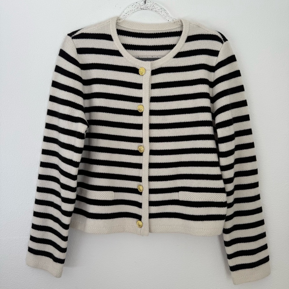 Goelia Button Up Striped Woolen Cardigan Black White Striped Wool Sweater Sz Xl — image 8 of 8
